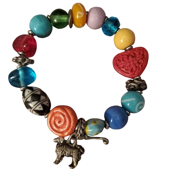 Multicolored Stretch Bracelet With Dog & Bone Charms - Picture 3 of 3